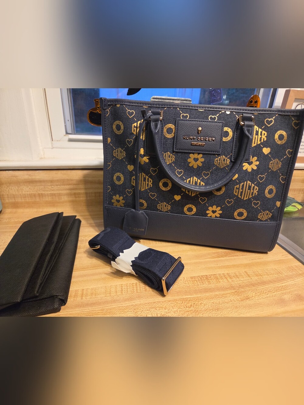 Kurt Geiger NWT Denim Geiger Tote/Crossbody W/Guitar Strap & Dustbag